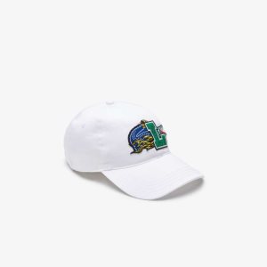 White Lacoste Contrast Badge Cap | DYJXGC-736