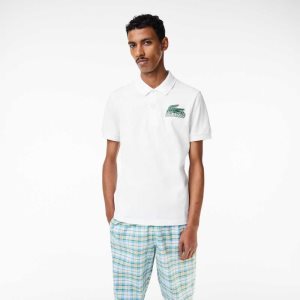 White Lacoste Cotton Mini-Pique Polo | KYJAEC-621