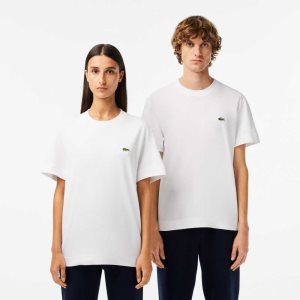 White Lacoste Crew Neck Organic Cotton T-Shirt | TGMRWK-861