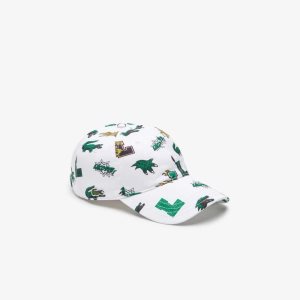 White Lacoste Crocodile Print Cap | GNPOLI-975