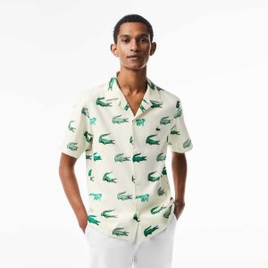 White Lacoste Golf Printed Short-Sleeve Shirt | VYCKBT-127