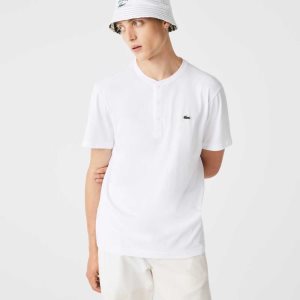 White Lacoste Henley Neck Pima Cotton Jersey T-Shirt | RNXHZW-248