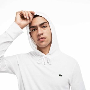 White Lacoste Hooded Cotton Jersey Sweatshirt | SAGNRD-027