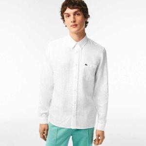 White Lacoste Linen Shirt | GYPKSH-763