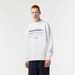 White Lacoste Loose Fit Branded Sweatshirt | MBPJSV-093