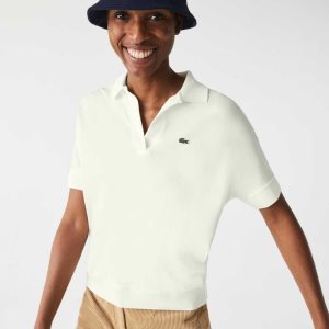 White Lacoste Loose Fit Flowy Pique Polo | ZVBODA-943