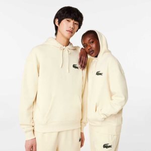 White Lacoste Loose Fit Hooded Organic Cotton Sweatshirt | HVATWD-850