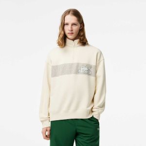 White Lacoste Loose Fit Organic Cotton Half Zip Sweatshirt | QOKHSA-794