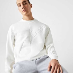 White Lacoste Loose Fit Patchwork Effect Sweatshirt | KFXDCJ-038