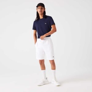 White Lacoste Organic Brushed Cotton Fleece Shorts | OZEPYR-752