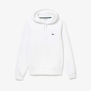 White Lacoste Organic Cotton Hooded Sweatshirt | ENYLPM-513