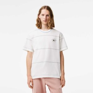 White Lacoste Organic Cotton Jersey Stripe T-Shirt | IRXPED-587