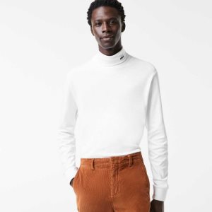 White Lacoste Organic Cotton Turtleneck T-Shirt | ETNAJK-327