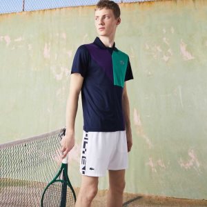 White Lacoste SPORT Contrast Print Tennis Shorts | CXFLUZ-783