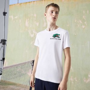 White Lacoste SPORT Crocodile Print Tennis T-Shirt | ASVYUL-038