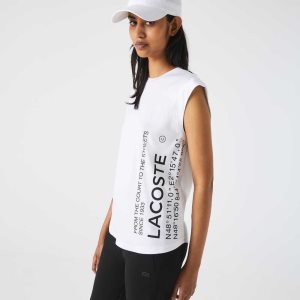 White Lacoste SPORT Loose Fit Branded Coordinate T-Shirt | AKMDTR-176