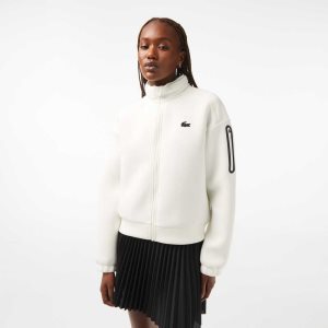 White Lacoste SPORT Loose Fit Zip Sweatshirt | ZDAUCY-417