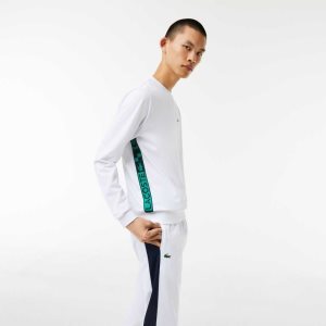 White Lacoste SPORT Printed Tennis Sweatshirt | GLNYFI-018