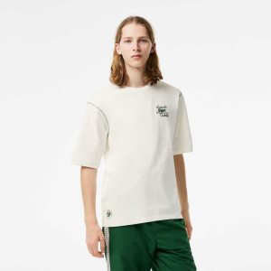 White Lacoste SPORT Roland Garros Edition Chunky Jersey T-Shirt | FEGQJP-564