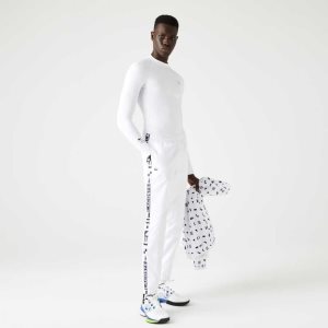 White Lacoste SPORT Side Prints Tennis Trackpants | SQNAHP-365