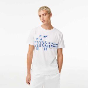 White Lacoste SPORT x Novak Djokovic Printed T-Shirt | VSQAXL-364