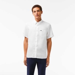 White Lacoste Short Sleeve Linen Shirt | BMTEQI-023