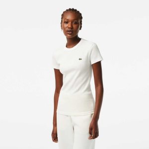 White Lacoste Slim Fit Organic Cotton T-Shirt | TAELHV-457