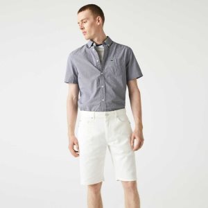 White Lacoste Slim Fit Stretch Cotton Denim Bermuda Shorts | OFBRDW-165