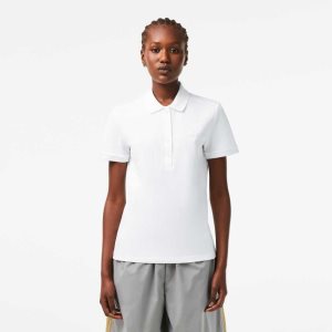 White Lacoste Slim Fit Stretch Cotton Pique Polo | HZQXYR-674