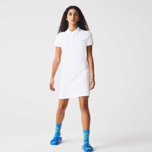 White Lacoste Stretch Cotton Pique Polo Dress | NUMEXQ-450