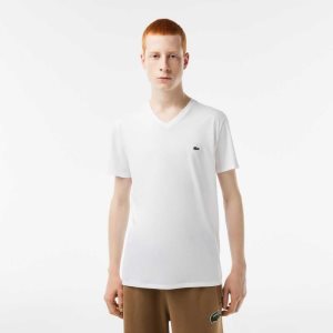 White Lacoste V-Neck Pima Cotton Jersey T-Shirt | QRZTSF-683