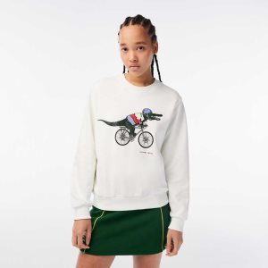 White Lacoste x Netflix Loose Fit Organic Cotton Fleece Sweatshirt | JISUNK-905