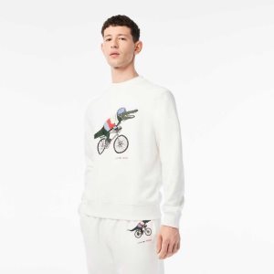 White Lacoste x Netflix Organic Cotton Fleece Print Sweatshirt | FUMSKY-380