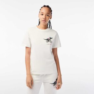 White Lacoste x Netflix Organic Cotton Jersey T-Shirt | ZUWKNO-398