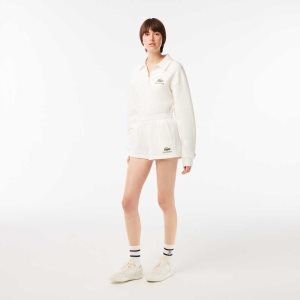 White Lacoste x Sporty & Rich Fleece Shorts | NJRAKP-480