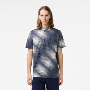 White / Navy Blue Lacoste Golf Printed Recycled Polyester Polo | AYWVEQ-164