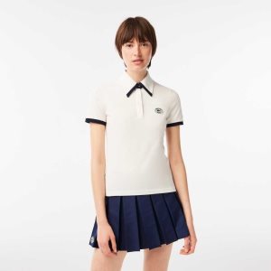 White / Navy Blue Lacoste x Sporty & Rich Contrast Collar Polo | WBOLET-978