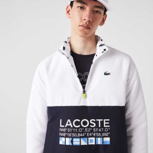 White / Navy Blue / White / Navy Blue Lacoste SPORT Reversible Water-Repellent Tennis Jacket | UQWAHJ-538