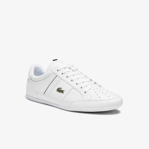 White / Navy Lacoste Chaymon Leather and Synthetic Sneakers | VEADJT-359