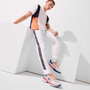 White / Orange / Navy Blue Lacoste SPORT Branded Bands Tracksuit Pants | PTLRSB-670