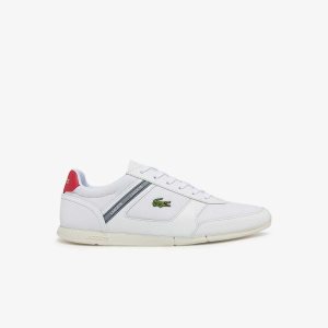White / Red Lacoste Menerva Sport Leather Accent Sneakers | UDCLMB-298