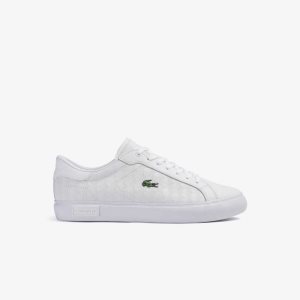 White/White Lacoste Powercourt Leather Sneakers | WSLVUH-861