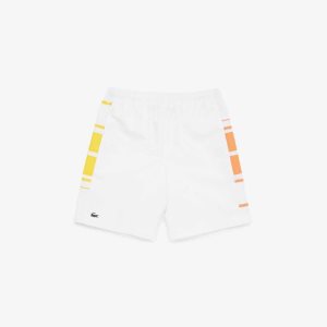 White / Yellow / Orange Lacoste SPORT Striped Shorts | JFBVGU-826