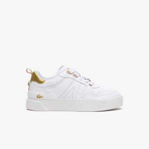 Wht/Gld Lacoste L002 Leather Sneakers | DHTWCF-597