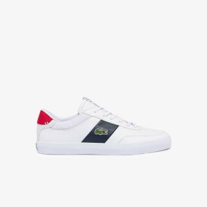 Wht/Nvy/Red Lacoste Court-Master Leather and Sneakers | JUQRBT-537