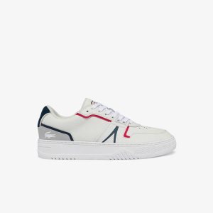 Wht/Nvy/Red Lacoste L001 Leather Sneakers | FUKYTL-891