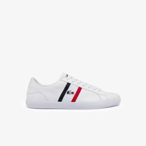 Wht/Nvy/Red Lacoste Lerond Tricolor Leather Sneakers | HQSLVJ-721