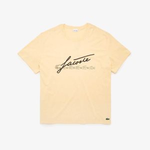 Yellow Lacoste Big Fit Signature Print T-Shirt | DBQKAZ-569