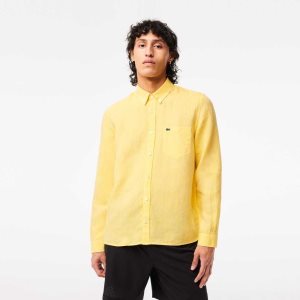 Yellow Lacoste Linen Shirt | TPMKNS-735