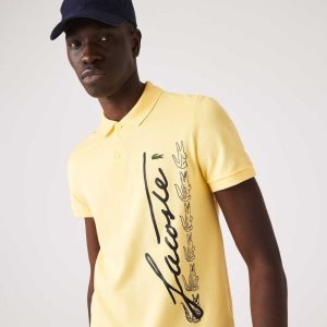 Yellow Lacoste Regular Fit Signature Cotton Pique Polo | IYPUDV-305